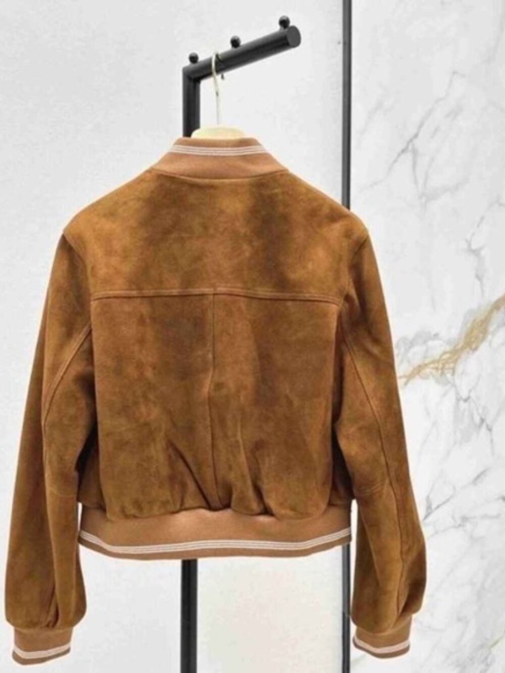 Miu Miu Brown Suede Cropped Bomber Jacket Logo Button Front Pockets - Picture 2 of 7